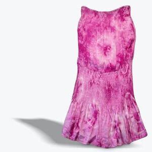 Gab & Kate Mini Dress Olivaceous Strapless Smocked Pink Tie Dye Womens Medium